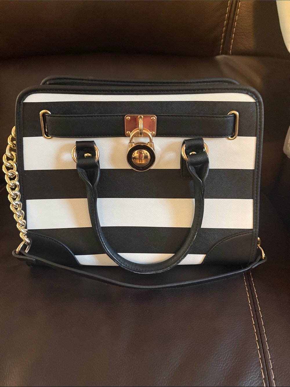 Dasein Black and White Striped Women's Satchel hand bag purse